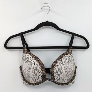 Victoria's Secret Bra Women's 32D Black Animal Print Push Up Plunge Lace